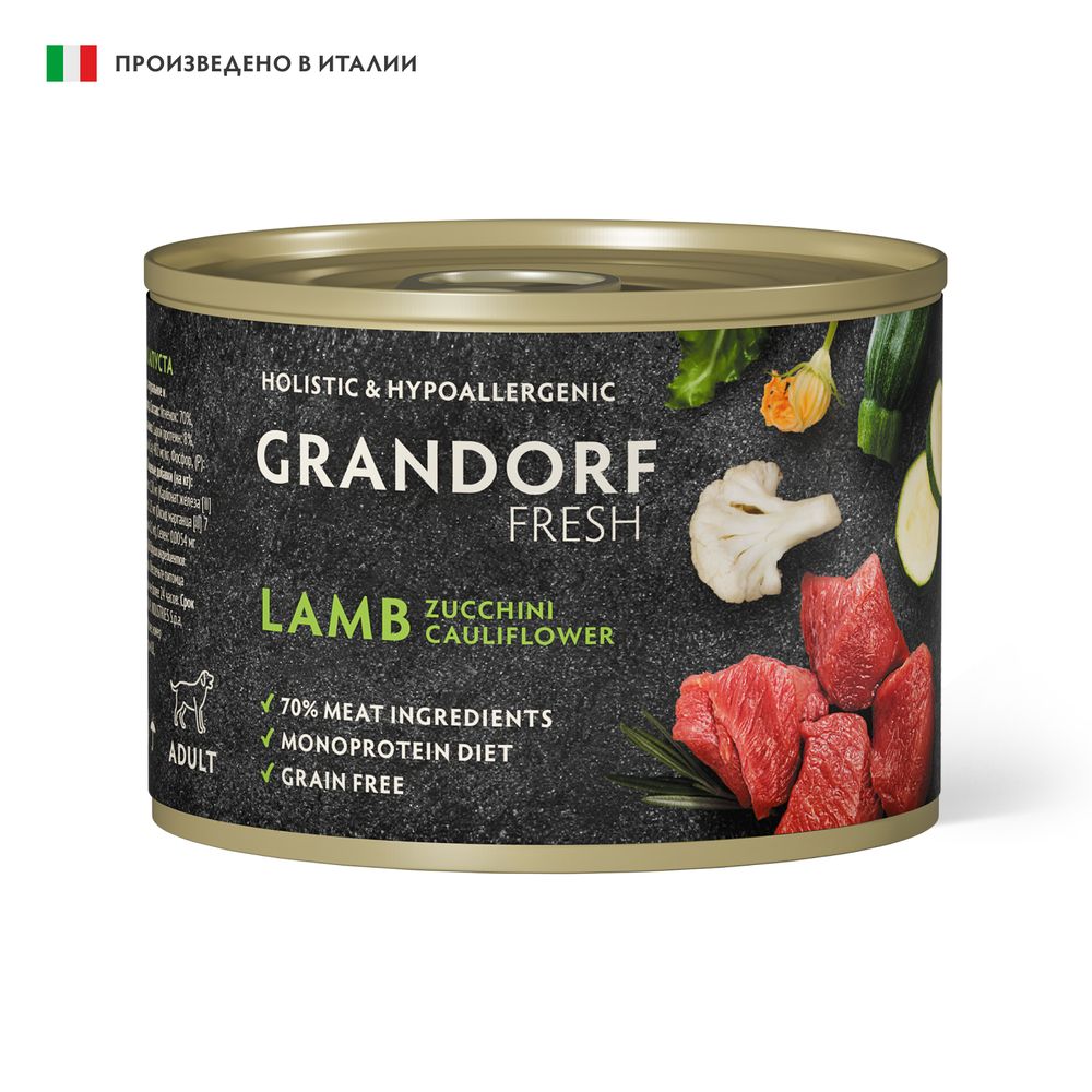Консервы для собак GRANDORF FRESH Паштет из ягненка с цуккини и цветной капустой 200 г