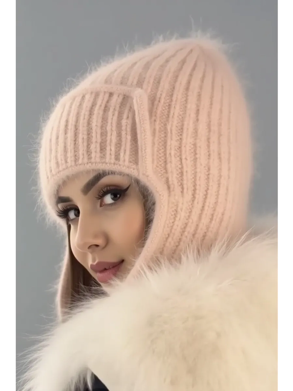 шапка ушанка вязаная зимняя ангора пушистая