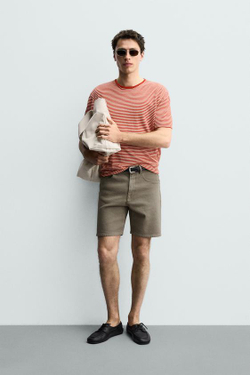 ZARA ДЖИНСОВЫЕ ШОРТЫ REGULAR FIT, ЗЕЛЕНОВАТЫЙ