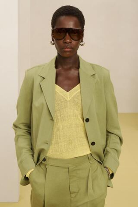 ZARA БЛЕЙЗЕР ИЗ СМЕСОВОГО ЛЬНА, ЗЕЛЕНЫЙ