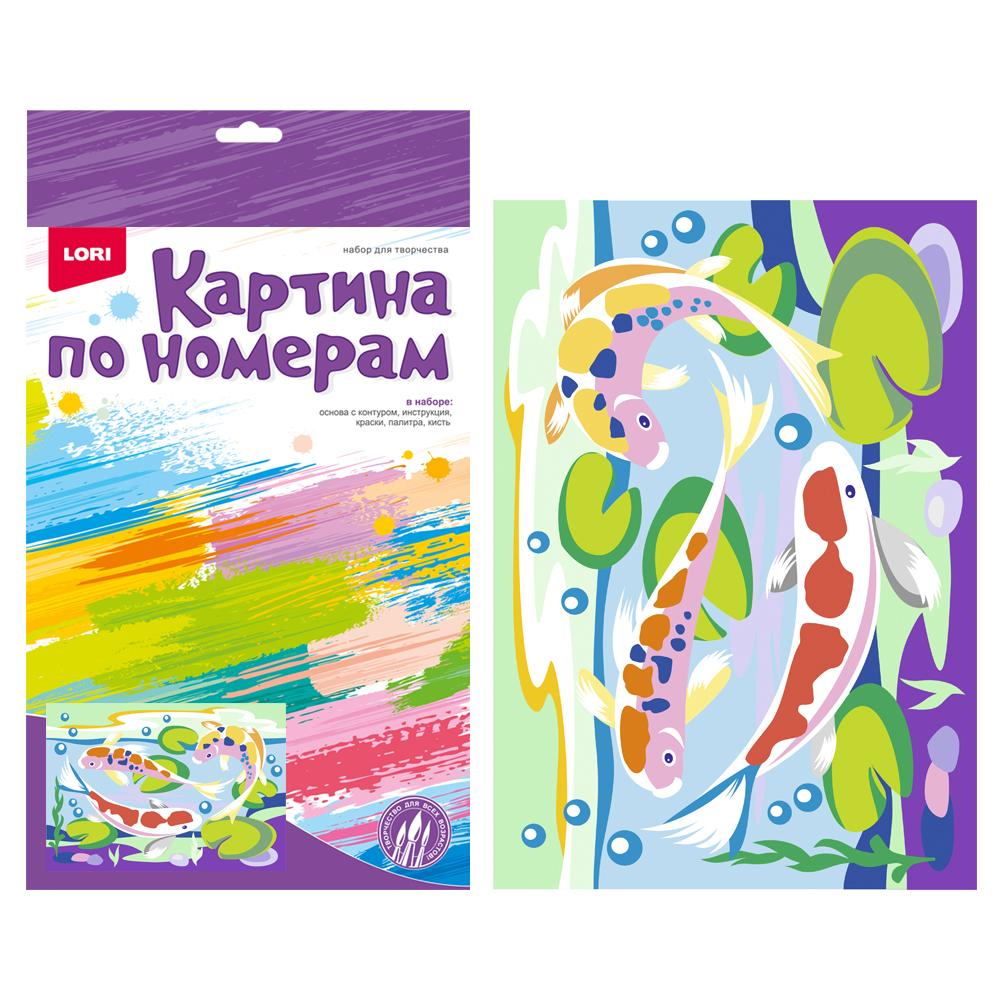 Картина по номерам 20*28,5см "Золотые рыбки" (Lori)