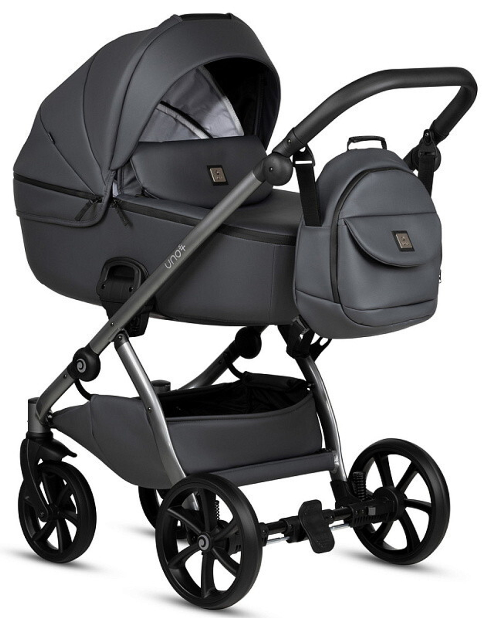 Детская коляска Tutis Uno 5 Plus Leather collection 3 в 1 с автокреслом Elo Lux EduSky Black 1402166 Licorice