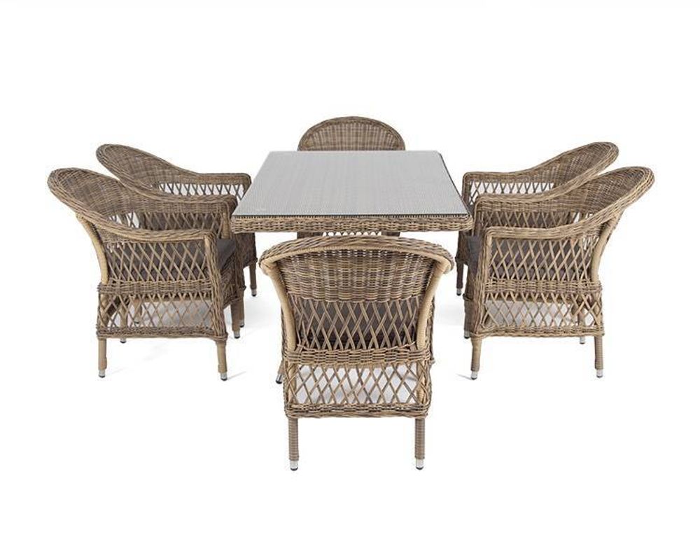 "Амароне" обеденная группа из искусственного ротанга на 6 персон, цвет соломенный