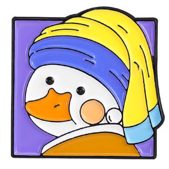 Значок металлический "Уточка с жемчужной сережкой", 2,9х2,7 см