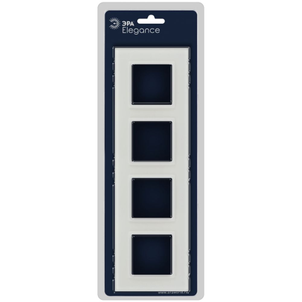 Рамка для розеток и выключателей ЭРА Elegance 14-5104-01М на 4 поста, стекло, белый матовый+бел.