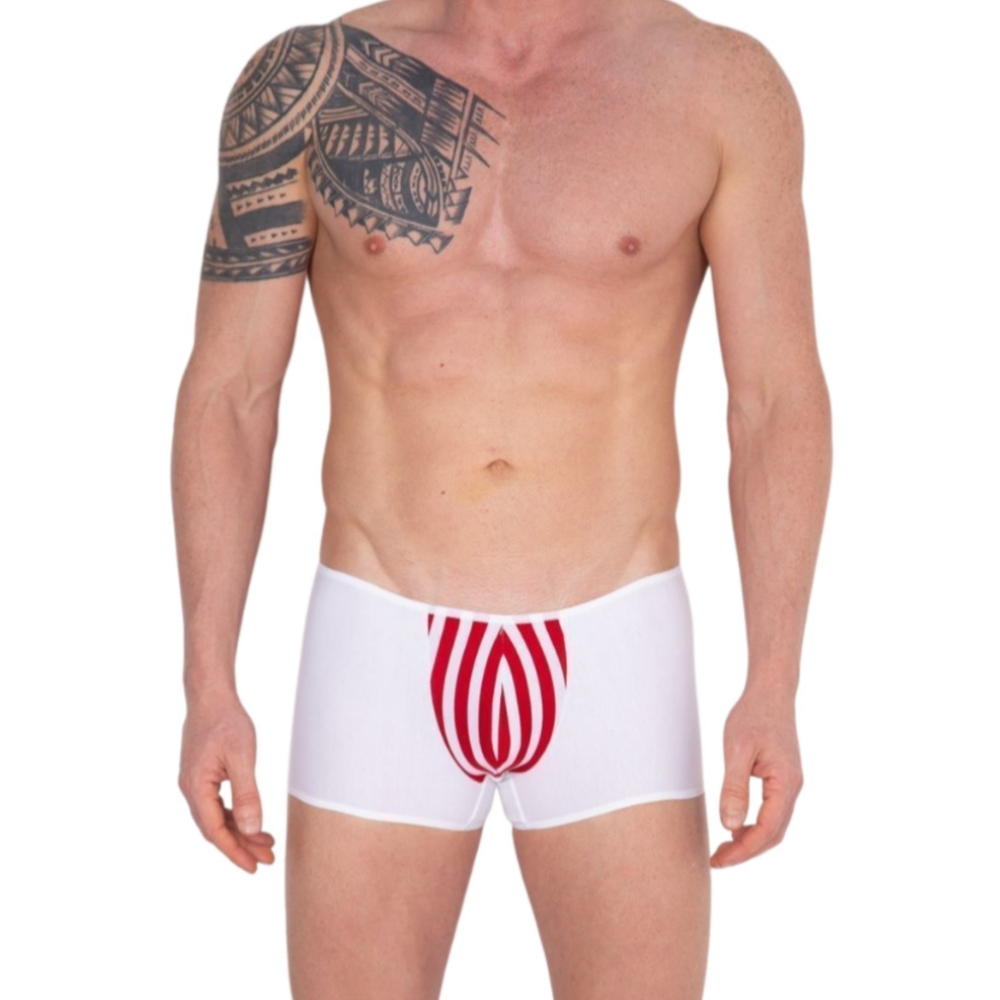 Мужские трусы боксеры белые с красно-белой вставкой Cosmos Colors FC30_RW