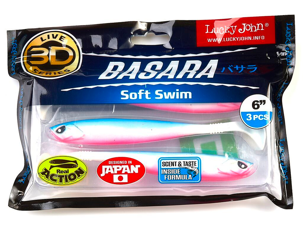 Виброхвост LUCKY JOHN Basara Soft Swim 3D, 6.0in (152 мм), цвет PG05, 3 шт.