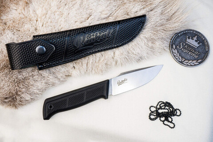 Нож Kizlyar Supreme Baikal M AUS-10Co (Cryo) SW BKH LS (StoneWash, Black Kraton Handle, Leather Sheath)