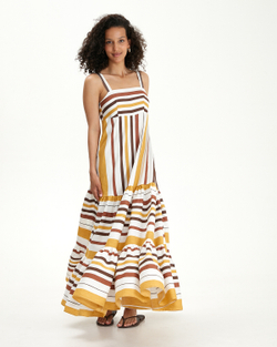 Сарафан с ярусной юбкой в крупную полоску