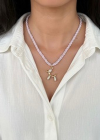 Сиреневый Чокер - шнур с подвеской Пудель в фианитах