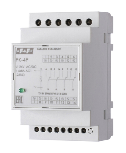 Реле промежуточное (электромагнитное) PK-4P-48 4х8А 4NO/NC IP20 48В AC/DC