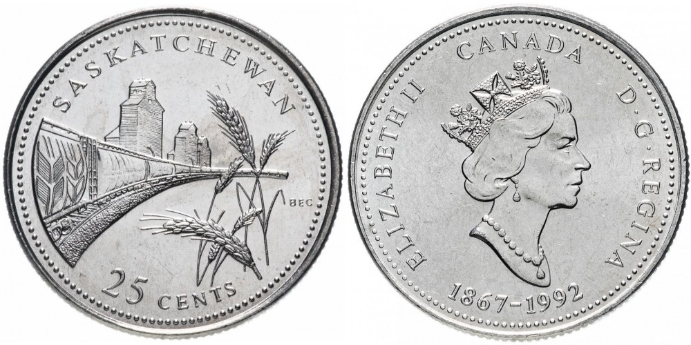 Канада 25 центов, 1992 Саскачеван