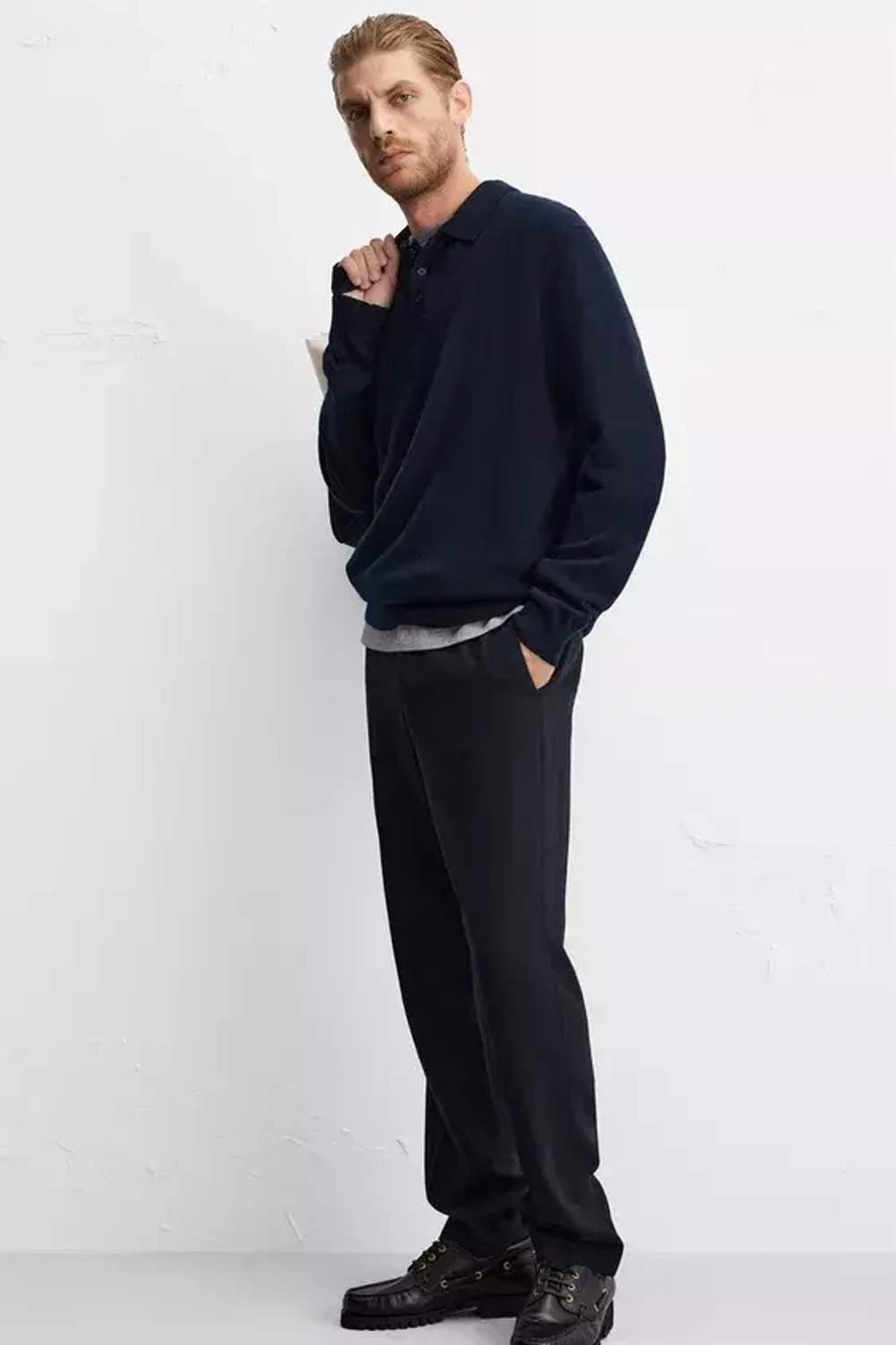 ZARA ШЕРСТЯНЫЕ БРЮКИ С РЕЛЬЕФНЫМ УЗОРОМ, МОРСКОЙ СИНИЙ