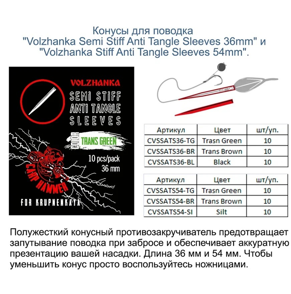 Конус для поводка "Volzhanka Semi Stiff Anti Tangle Sleeves 36mm" (10шт/уп)