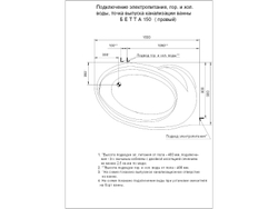 Акриловая ванна Aquatek (Акватек) Бетта 150x95 R, с каркасом и сливом-переливом
