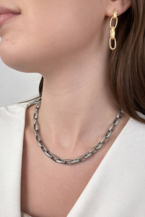 Колье "Цепь" в серебре сатинированное