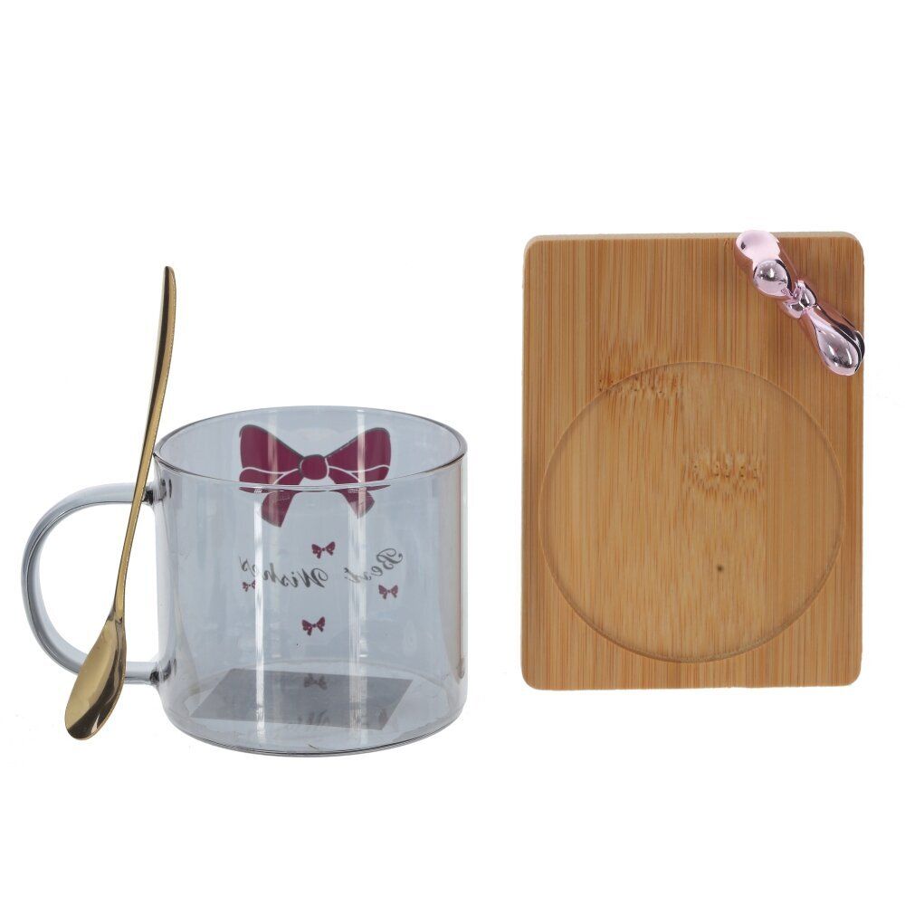 GAEM Кружка с ложкой на деревянной подставке, 290 мл, L12,5 W9 H8 см, 4в.