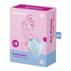 Голубой вибромассажер Cutie Heart с вакуум-волновой стимуляцией