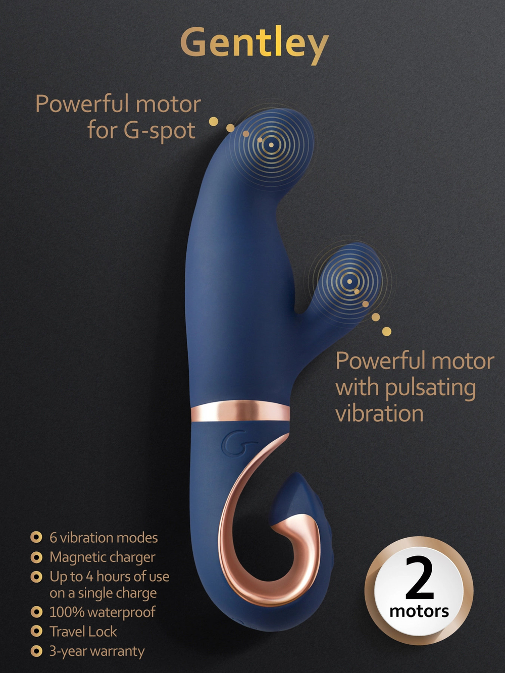Gvibe Gentley Caribbean Blue - вибратор кролик для стимуляции точки G и клитора с 2 моторами, 19.9х4