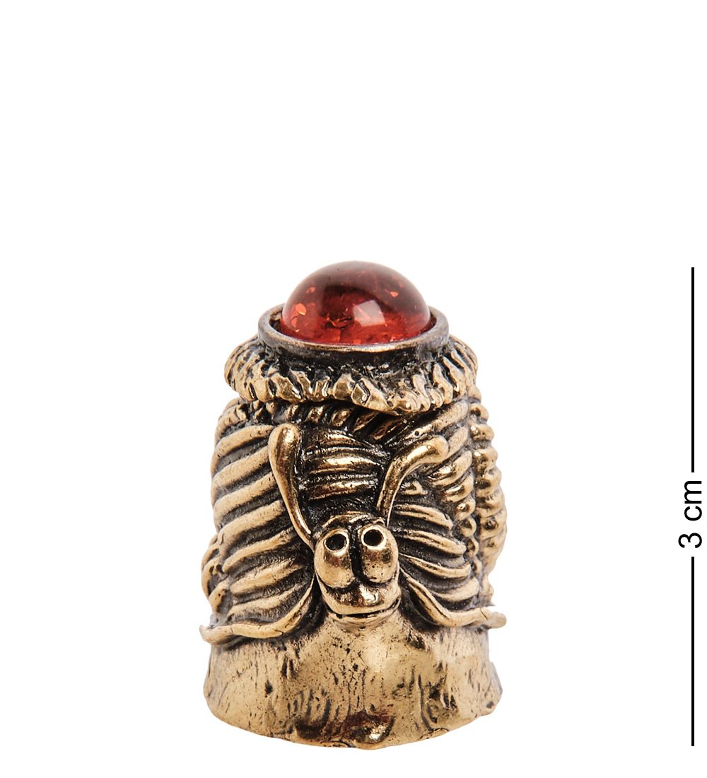 AM-2984 Наперсток «Улитка с листиком» (латунь, янтарь)