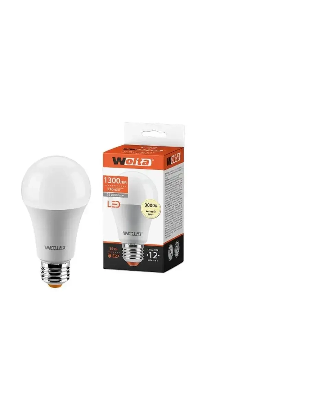 Лампа LED A60 15W E27 3000K груша Wolta (4шт) 25Y60BL15E27