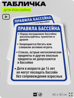 Табличка для бассейна "Правила бассейна", на пляж, для общественной и частной зоны отдыха, информационная, 40х30 см, Silver Plane x Айдентика Технолоджи