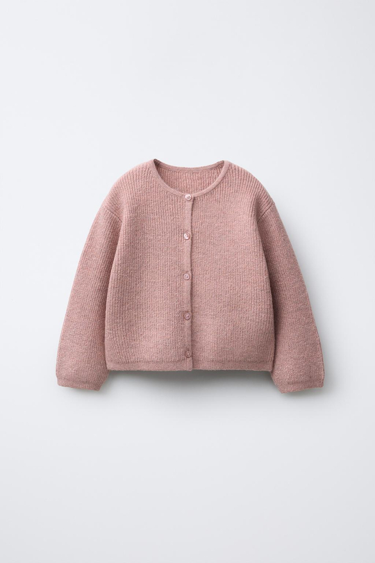 ZARA БАЗОВЫЙ ВЯЗАНЫЙ КАРДИГАН, РОЗОВЫЙ МЕЛАНЖ