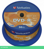 DVD-R диск Verbatim 4.7GB 16x Cake Box (43548)