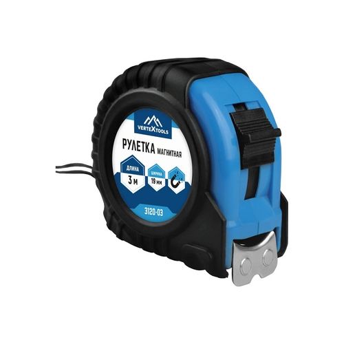 Рулетка 3 м 19 мм обрезиненный корпус, магнитная VERTEXTOOLS