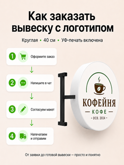 Вывеска на заказ с логотипом световая круглая 40 см панель-кронштейн