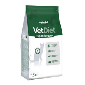 Уценка! Срок 06.08.26/ Сухой диетический корм AlphaPet VetDiet HYPOALERGENIC для взрослых кошек и котов при пищевой аллергии и непереносимости ингредиентов