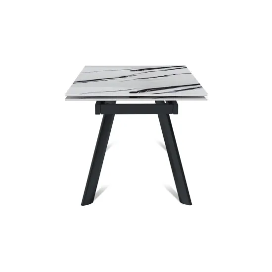 Стол "СТОУН" 140-220, керамика Panda White глянцевый , опоры черный муар