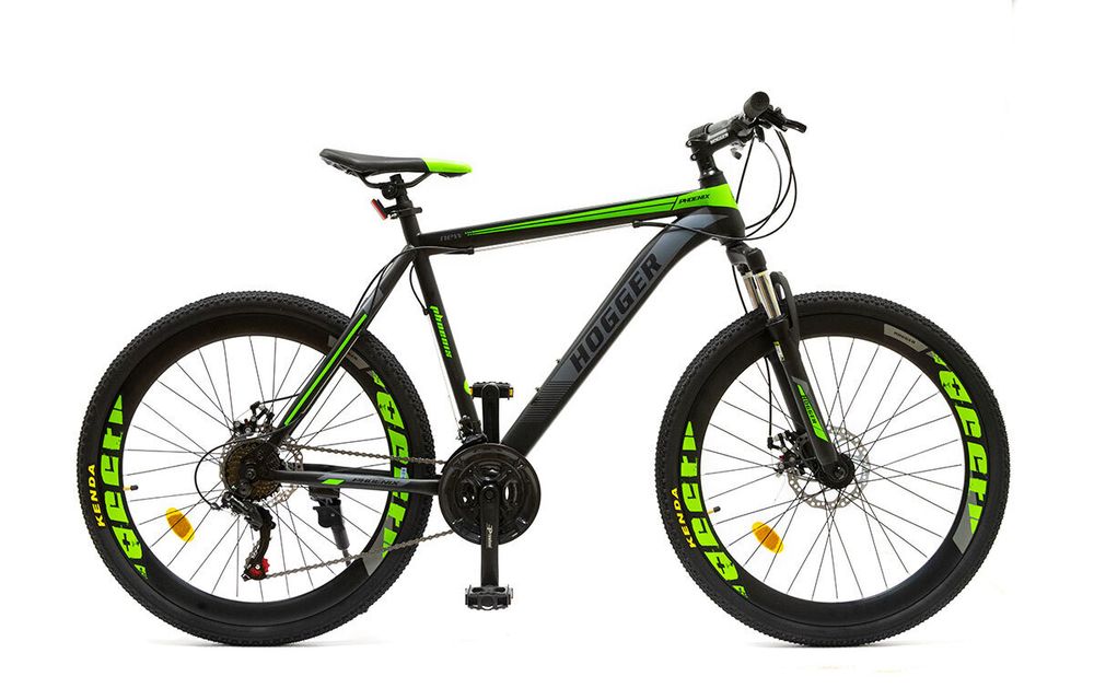 Велосипед 26 HOGGER PHOENIX MD, 17 рама сталь, вилка сталь амортизационная, Disk механ. тормоз, 21-скор., зелено-серо-черный