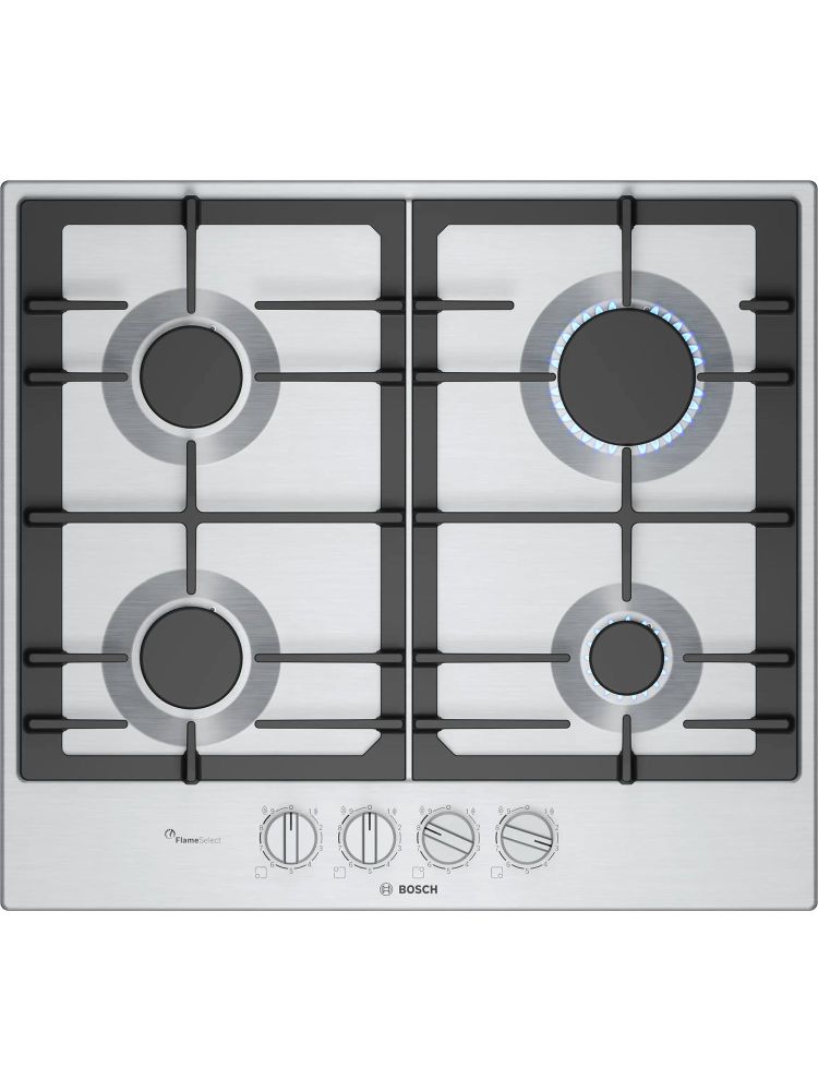 Встраиваемая газовая панель BOSCH PCP6A5I90M Serie 6, независимая, 4 конфорки, 9 уровней, серебристый