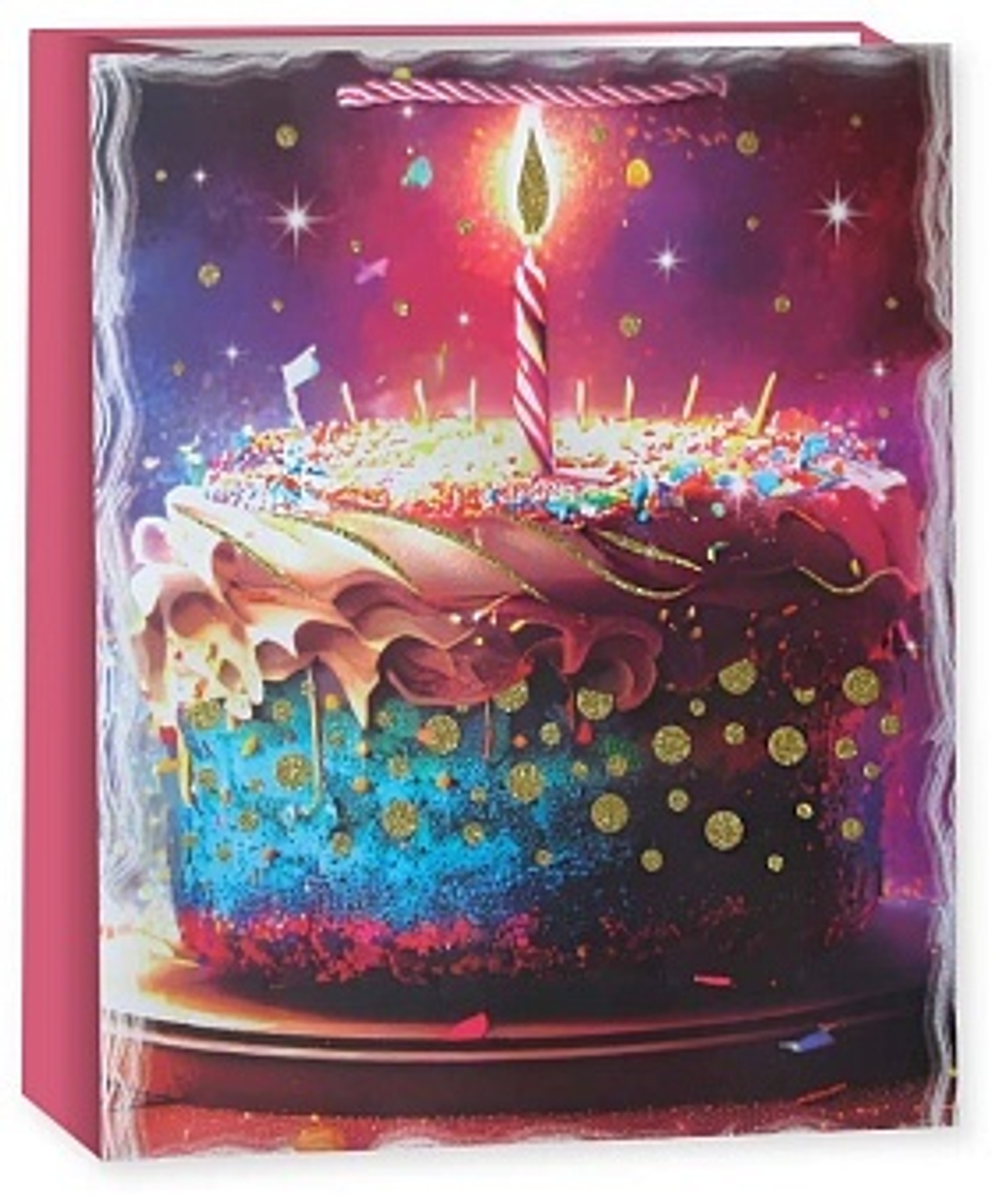 Пакет подарочный Торт на День Рождения Дизайн №2 с блестками 24*18*8,5 см.