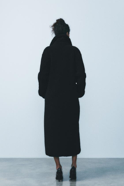 ZARA ШУБА ИЗ ИСКУССТВЕННОЙ ОВЧИНЫ, ЧЕРНЫЙ