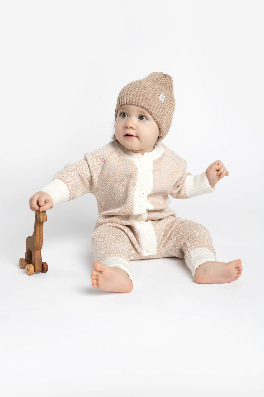 7055-157 Комбинезон вязаный "Ёлочка" (экрю+бронза)