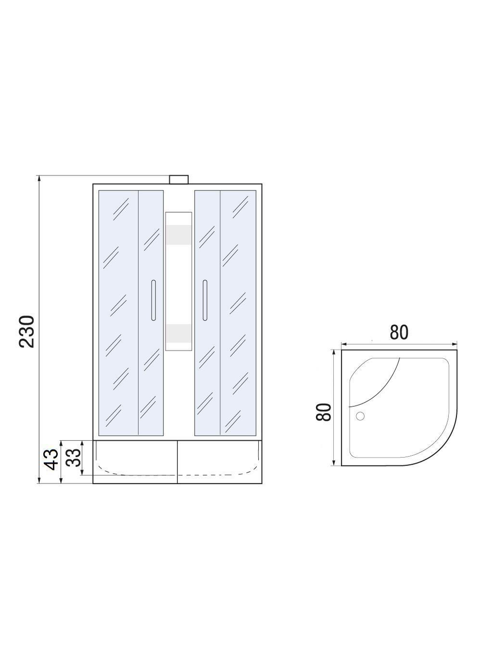 Душевая кабина RIVER NARA Б/К XL  80/43 MT  80x80x230 10000006205 Универсальная Четверть круга