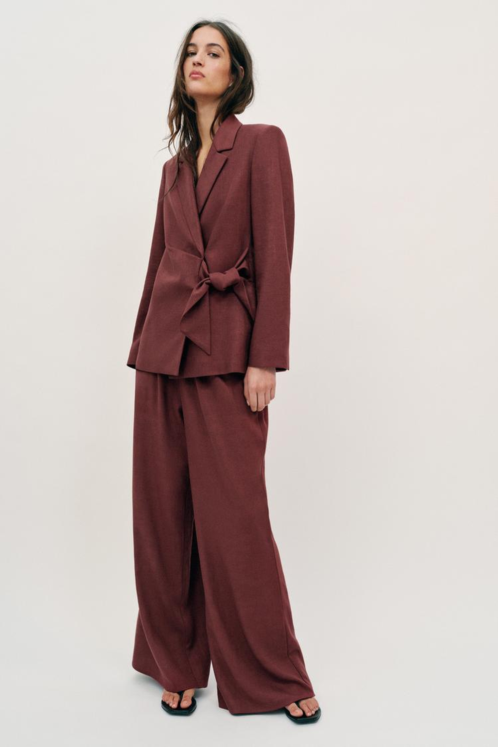 ZARA ШИРОКИЕ БРЮКИ ИЗ ЛЬНА В КОМПЛЕКТЕ, РЖАВЫЙ