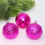 Новогодние шары 8 см (набор 3 шт) «Микс фактур», фуксия
