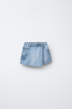 ZARA ДЖИНСОВАЯ ЮБКА-ШОРТЫ, СВЕТЛО-ГОЛУБОЙ