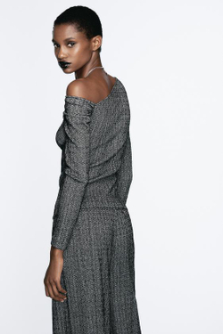 ZARA АСИММЕТРИЧНЫЙ ТОП ИЗ РЕЛЬЕФНОЙ ТКАНИ, ЧЕРНЫЙ/БЕЛЫЙ