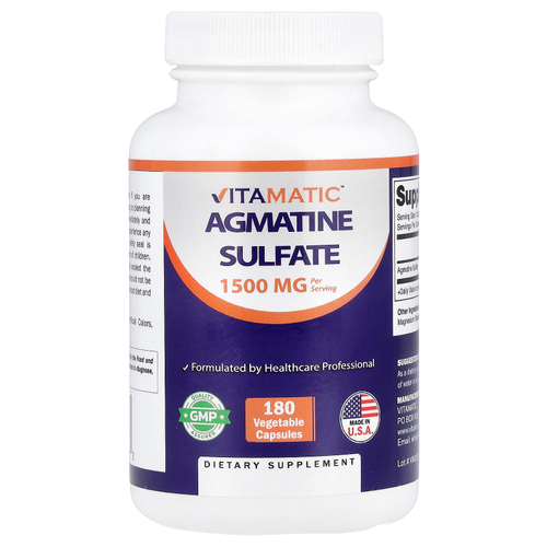 Vitamatic, агматинсульфат, 180 растительных капсул (500 мг в 1 капсуле)
