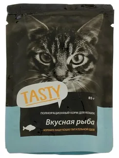 Влажный корм Tasty для кошек, рыба в желе, пауч, 85 г