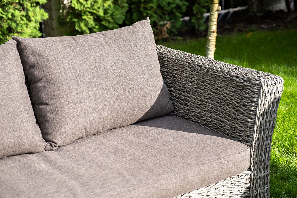 "Капучино" диван из искусственного ротанга (гиацинт) трехместный с подушками, цвет серый
