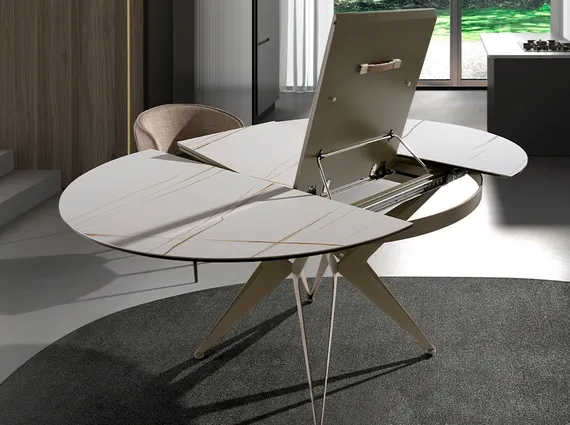 Круглый раздвижной обеденный стол 1119/MC22018DT из мраморной керамики и стали