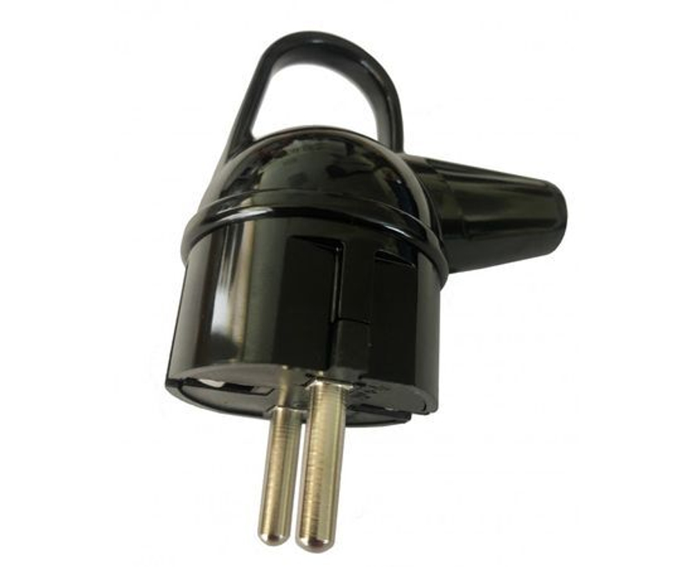 Вилка электрическая Makel / Макел угловая с кольцом и заземлением, черная, напряжение 250В, 16А / электрика (комплект из 2 шт)