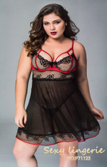 Полупрозрачная сорочка с контрастными стреп-лентами (Размер: L-XXL) (Цвет: черный с красным)