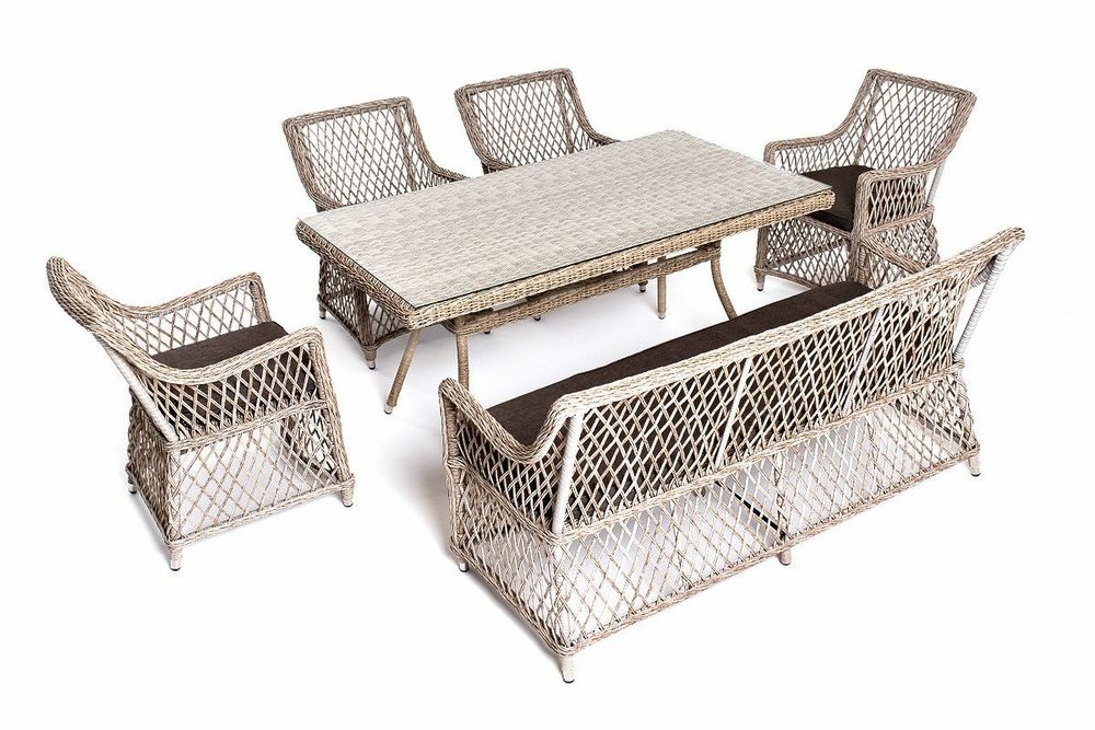 "Катания" обеденная группа плетеная на 6 персон, цвет бежевый