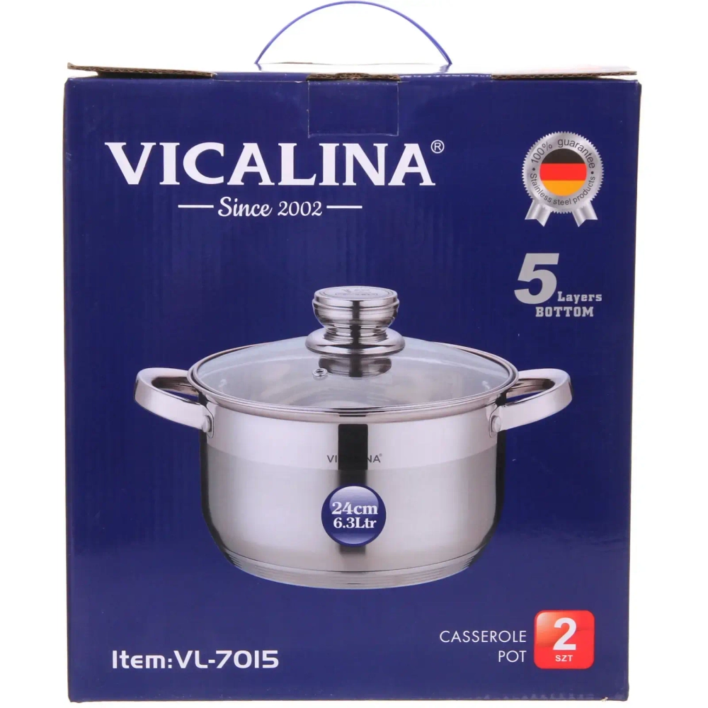 Кастрюля из нержавеющей стали VICALINA 6,3л, индукция, VL-7015
